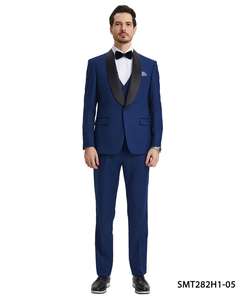 Stacy Adams Hybrid - Fit Vested Tuxedo, Solid Blue - Bundle Bus