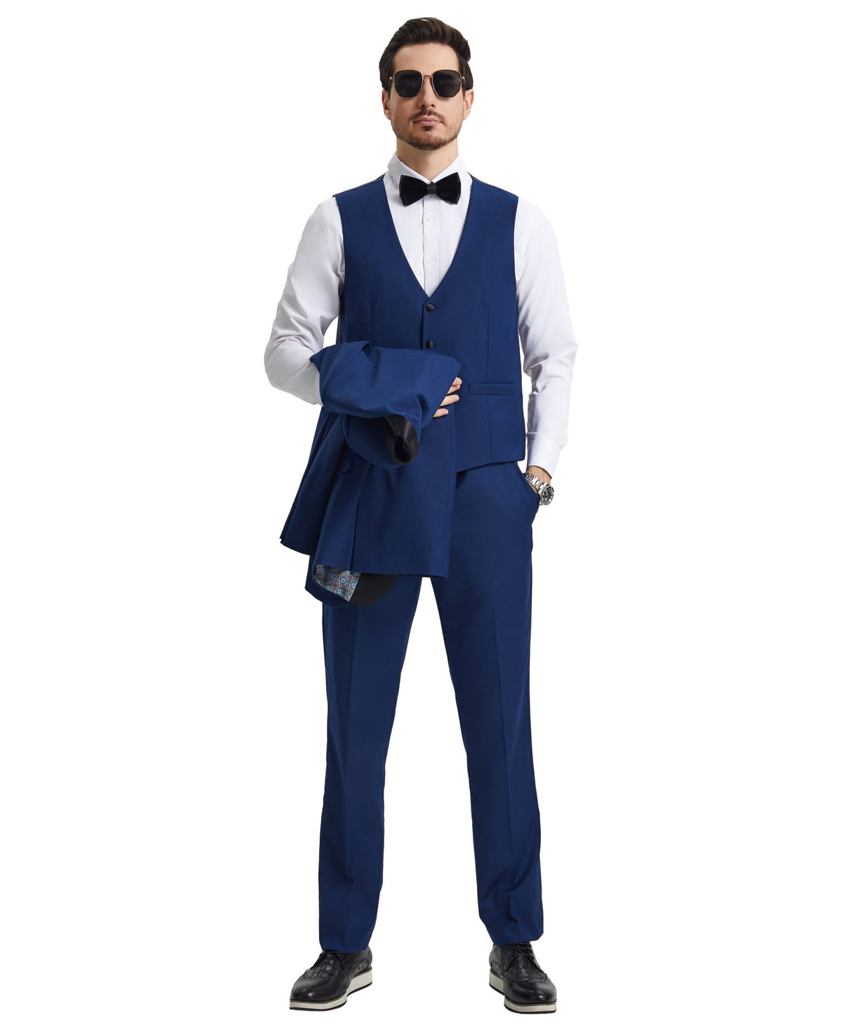 Stacy Adams Hybrid - Fit Vested Tuxedo, Solid Blue - Bundle Bus