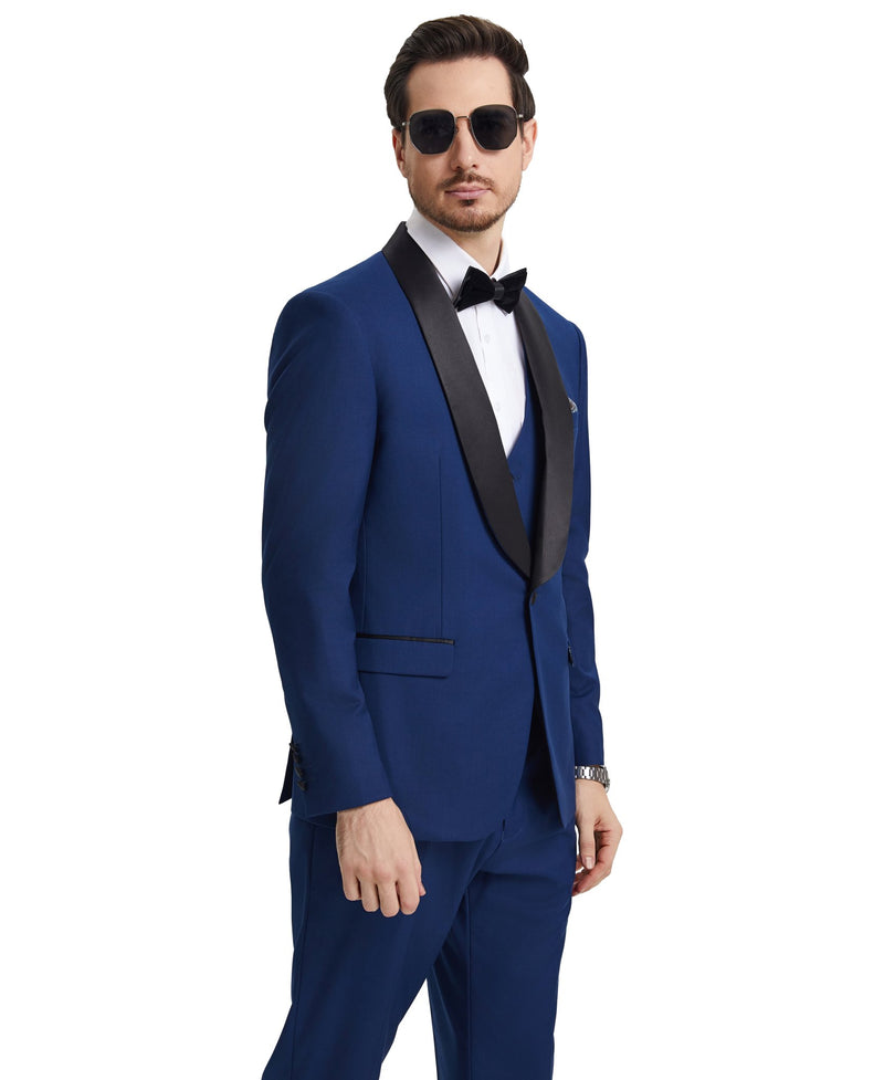 Stacy Adams Hybrid - Fit Vested Tuxedo, Solid Blue - Bundle Bus