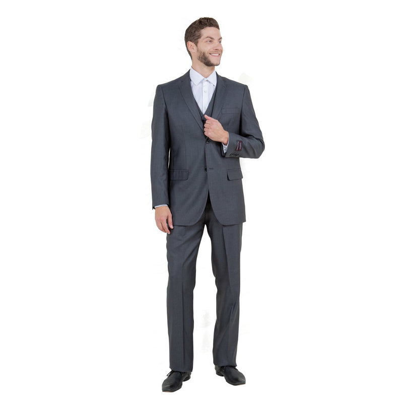 Steel Navy Solid Shiny Sharkskin 3 - PC Regular Modern Fit Suits - Bundle Bus