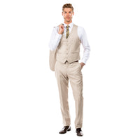 Tan Men's Slim - Fit 3 - Piece Sharkskin Suit - Bundle Bus