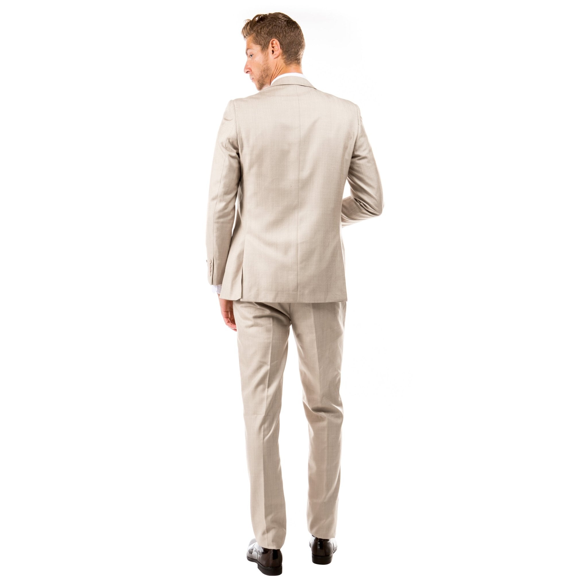 Tan Men's Slim - Fit 3 - Piece Sharkskin Suit - Bundle Bus