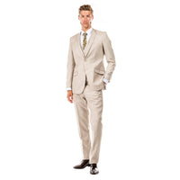 Tan Men's Slim - Fit 3 - Piece Sharkskin Suit - Bundle Bus