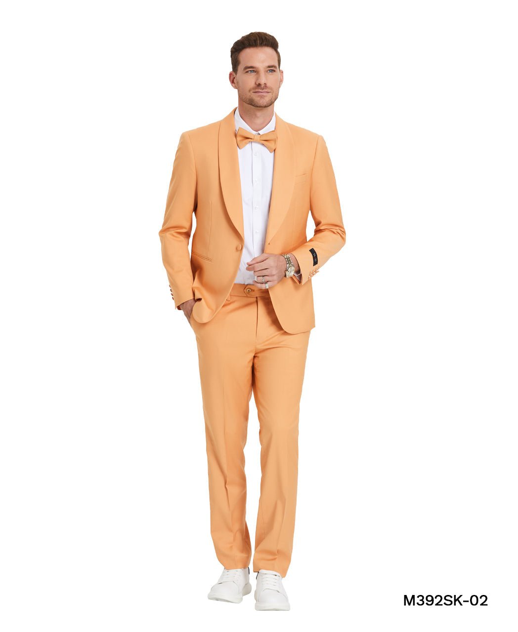 Tangerine Solid Shawl Collar - Adjustable Waist Band Mens - suit - Bundle Bus