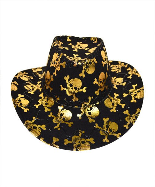 3.5" Brim Skull & Crossbones Cowboy Hat H9307 - Bundle Bus