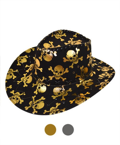 3.5" Brim Skull & Crossbones Cowboy Hat H9307 - Bundle Bus