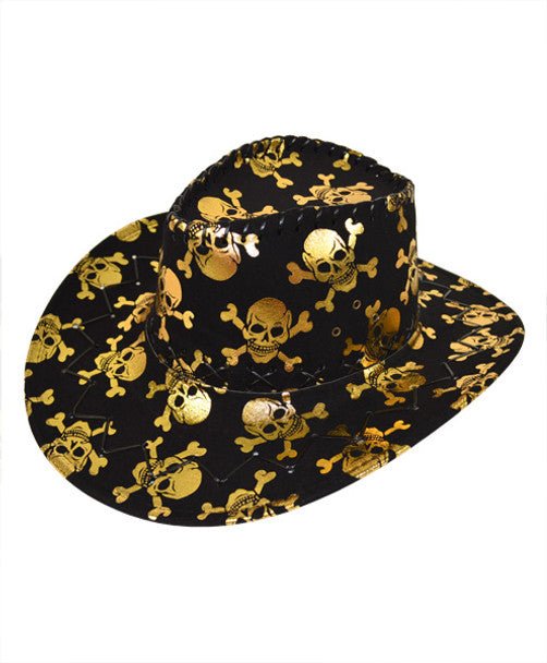 3.5" Brim Skull & Crossbones Cowboy Hat H9307 - Bundle Bus