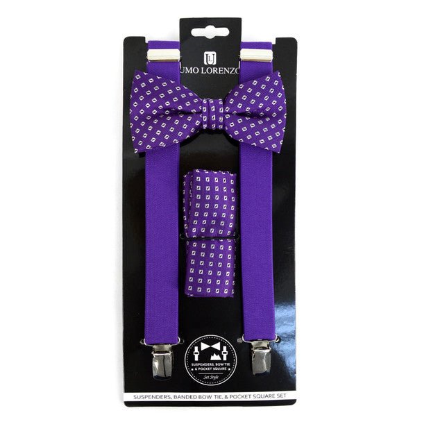 3pc Men's Purple Clip-on Suspenders, Dots Bow Tie & Hanky Sets - FYBTHSU-PUR#2 - Bundle Bus