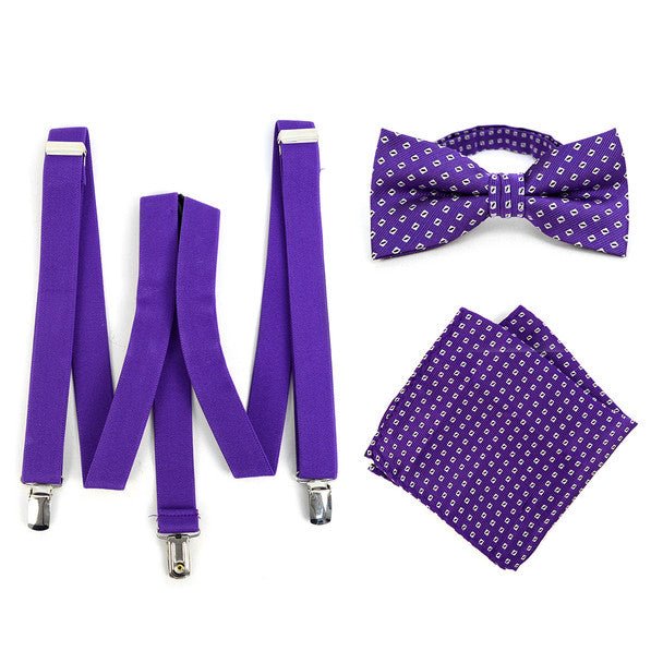 3pc Men's Purple Clip-on Suspenders, Dots Bow Tie & Hanky Sets - FYBTHSU-PUR#2 - Bundle Bus