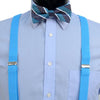 3pc Men's Turquoise Clip-on Suspenders, Striped Bow Tie & Hanky Sets - FYBTHSU-TURQ#1 - Bundle Bus