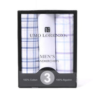 3pcs Men's Cotton Blue Plaid, White & Lavender Plaid Handkerchiefs-MFB1823 - Bundle Bus