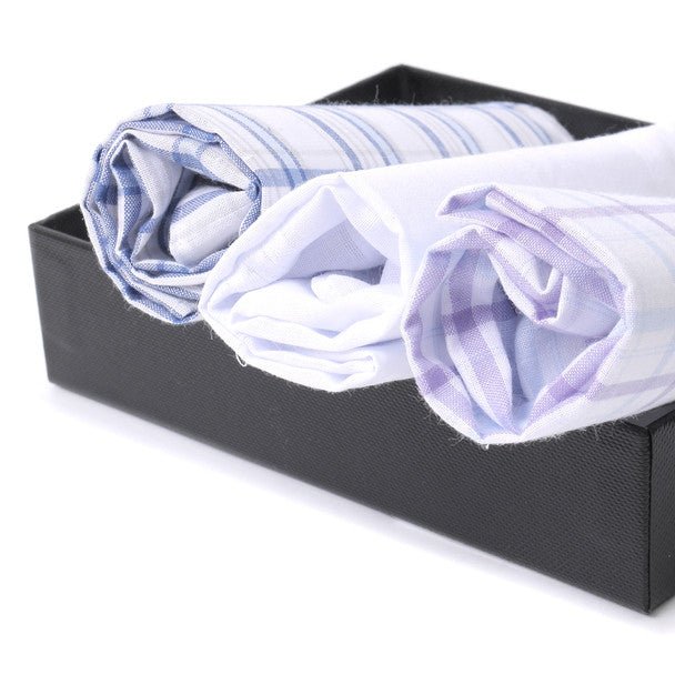 3pcs Men's Cotton Blue Plaid, White & Lavender Plaid Handkerchiefs-MFB1823 - Bundle Bus