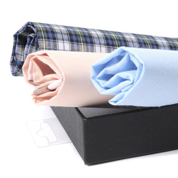 3pcs Men's Cotton peach, Blue Plaid & Sky Blue Handkerchiefs box-MFB1803 - Bundle Bus