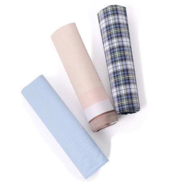 3pcs Men's Cotton peach, Blue Plaid & Sky Blue Handkerchiefs box-MFB1803 - Bundle Bus