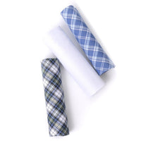 3pcs Men's Cotton Solid & Plaid Blue Handkerchiefs box- MFB1755 - Bundle Bus