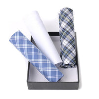 3pcs Men's Cotton Solid & Plaid Blue Handkerchiefs box- MFB1755 - Bundle Bus