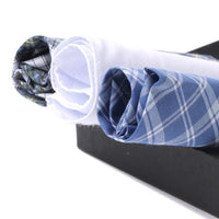 3pcs Men's Cotton Solid & Plaid Blue Handkerchiefs box- MFB1755 - Bundle Bus