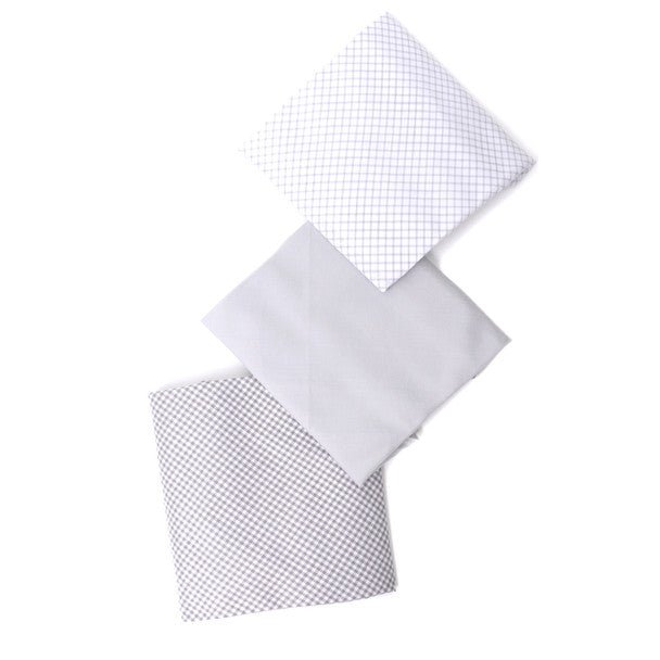 3pcs Men's Cotton Solid & Plaid Gray Handkerchiefs box - MFB1757 - Bundle Bus