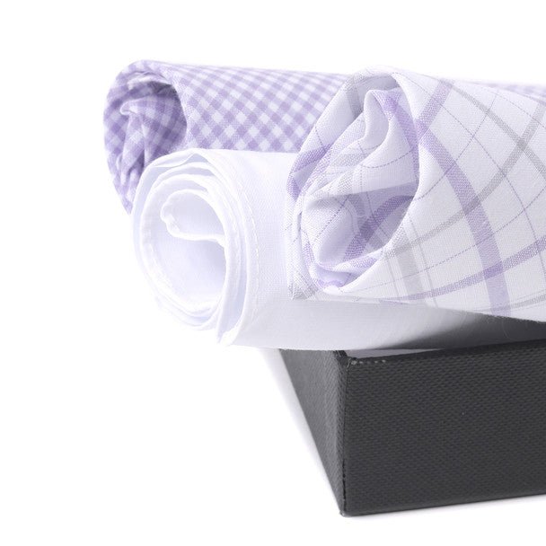 3pcs Men's Cotton Solid & Plaid Purple Handkerchiefs box- MFB1713-1 - Bundle Bus