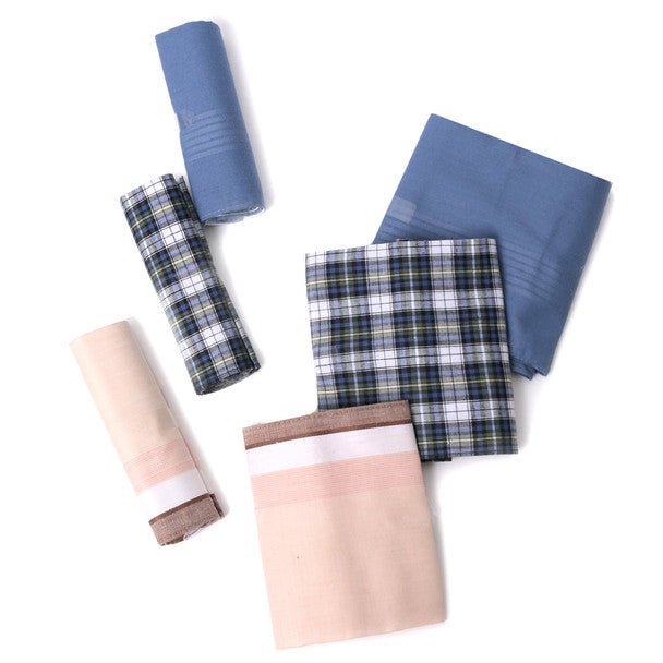 6pcs Men's Cotton peach, blue plaid & sky blue Handkerchiefs box-MFB1546 - Bundle Bus