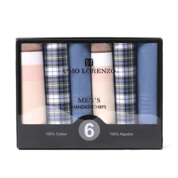 6pcs Men's Cotton peach, blue plaid & sky blue Handkerchiefs box-MFB1546 - Bundle Bus