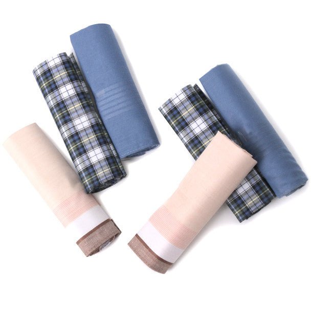 6pcs Men's Cotton peach, blue plaid & sky blue Handkerchiefs box-MFB1546 - Bundle Bus