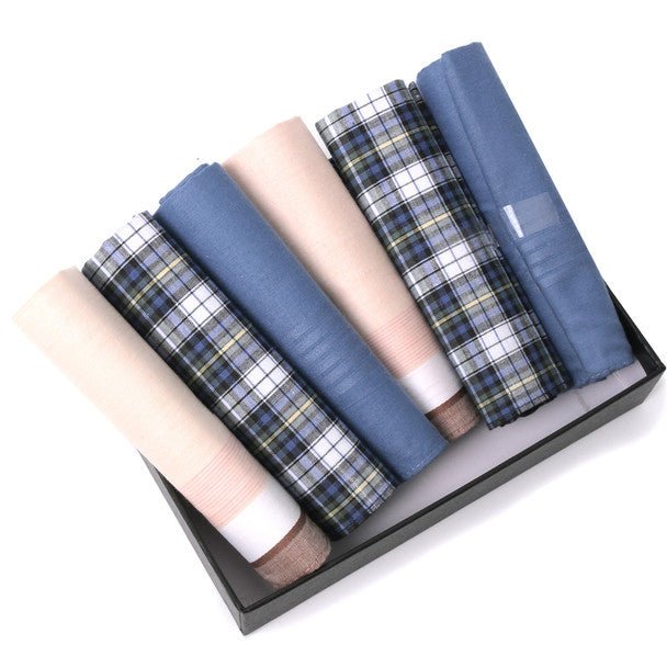 6pcs Men's Cotton peach, blue plaid & sky blue Handkerchiefs box-MFB1546 - Bundle Bus