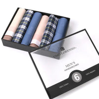 6pcs Men's Cotton peach, blue plaid & sky blue Handkerchiefs box-MFB1546 - Bundle Bus