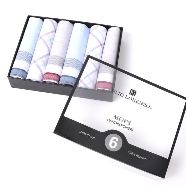 6pcs Men's Cotton Sky blue, Peach & Gray Handkerchiefs box-MFB1556 - Bundle Bus