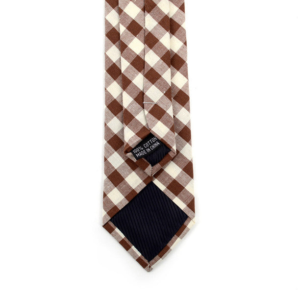 Men's Brown Beige Plaid 2.25" Cotton Slim Tie - MPPW1719