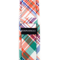 Men's Orange Green Plaid 2.25" Cotton Slim Tie - MPPW1718