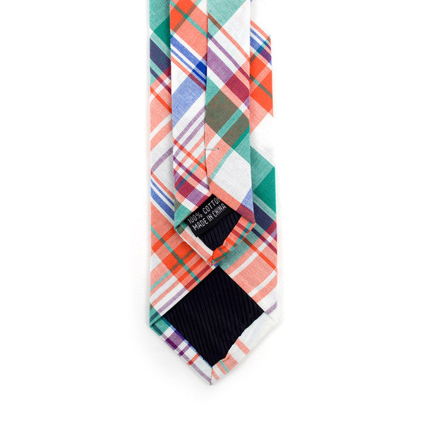 Men's Orange Green Plaid 2.25" Cotton Slim Tie - MPPW1718