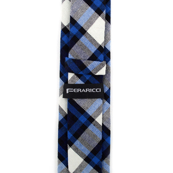 Men's Navy Blue Plaid Flannel  2.25" Cotton Slim Tie - MPPW1715