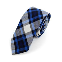 Men's Navy Blue Plaid Flannel  2.25" Cotton Slim Tie - MPPW1715