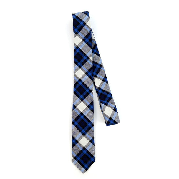 Men's Navy Blue Plaid Flannel  2.25" Cotton Slim Tie - MPPW1715