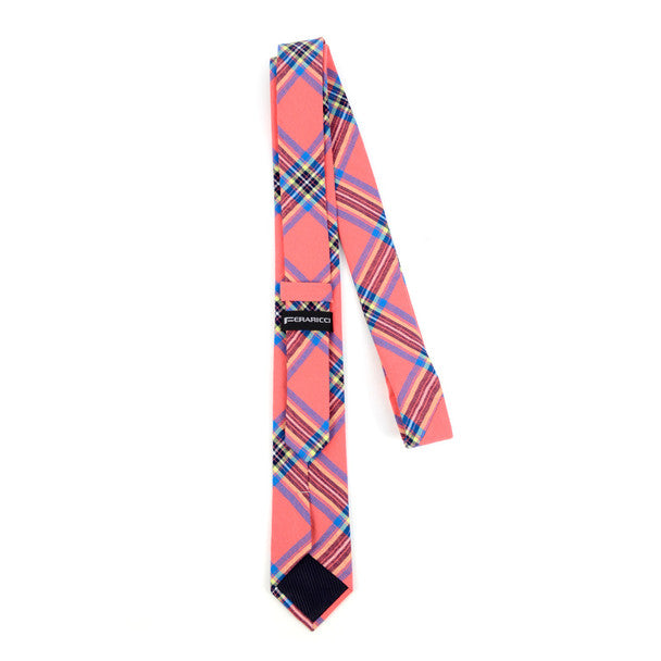 Men's Hot Pink Plaid Flannel 2.25" Cotton Slim Tie - MPPW1714