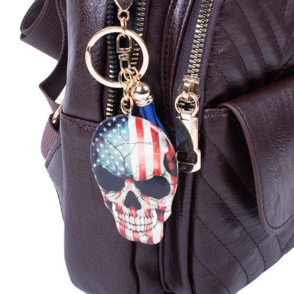 American Flag Skull Tassel Keychain -31666SA-G - Bundle Bus