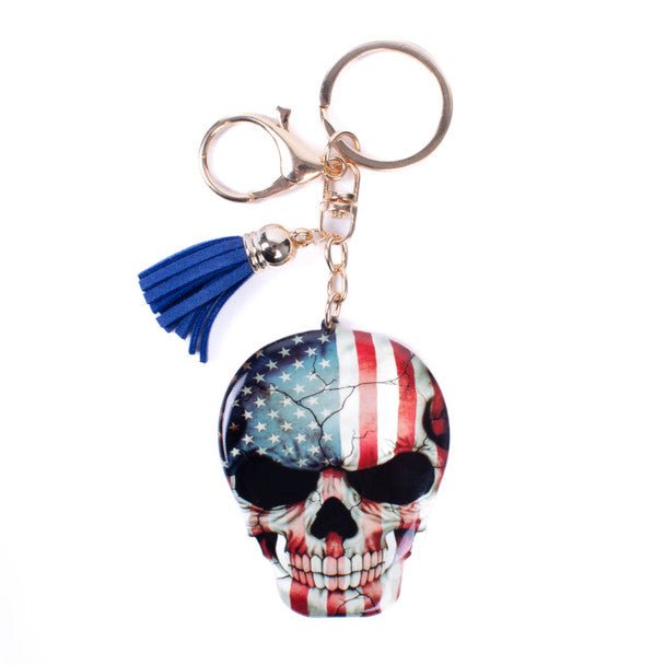 American Flag Skull Tassel Keychain -31666SA-G - Bundle Bus