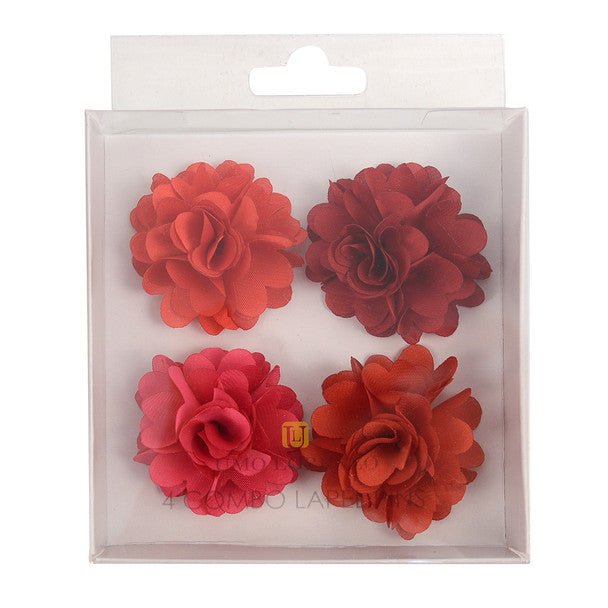 Assorted Solid Mini Bouquet Clutch Back Flower Lapel Pin 4pc Combo Set 4FLP-BURG - Bundle Bus