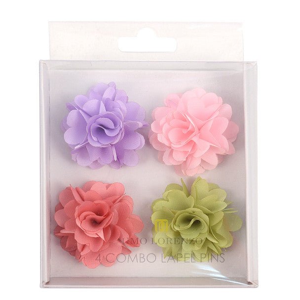 Assorted Solid Mini Bouquet Clutch Back Flower Lapel Pin 4pc Combo Set 4FLP-CORAL - Bundle Bus
