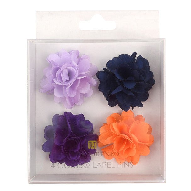 Assorted Solid Mini Bouquet Clutch Back Flower Lapel Pin 4pc Combo Set 4FLP-PRP - Bundle Bus