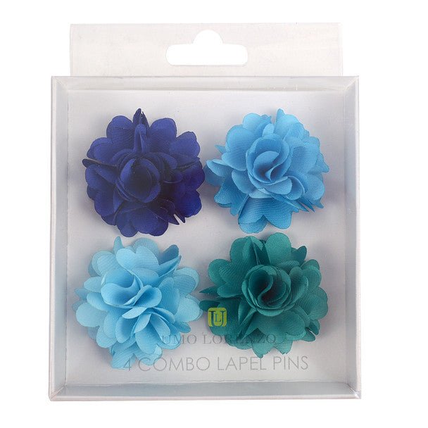 Assorted Solid Mini Bouquet Clutch Back Flower Lapel Pin 4pc Combo Set 4FLP-TURQ - Bundle Bus