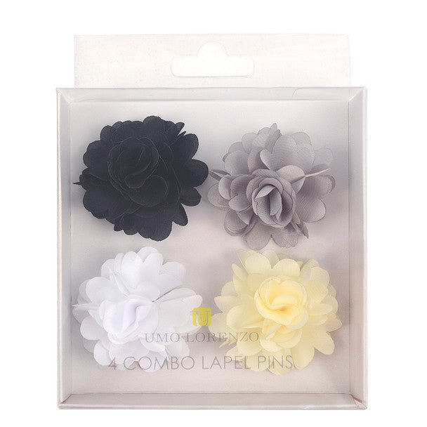Assorted Solid Mini Bouquet Clutch Back Flower Lapel Pin 4pc Combo Set 4FLP-WHT - Bundle Bus