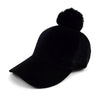 Black Velour Baseball Cap with Faux Fur Pom Pom - VLRC0822 - Bundle Bus