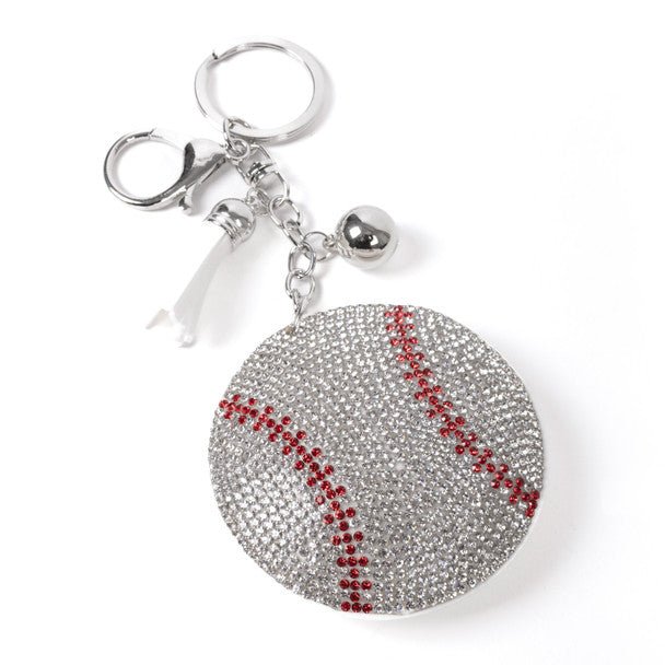 Bling Crystal Baseball Sport Tassel Keychain-31250WH-S - Bundle Bus