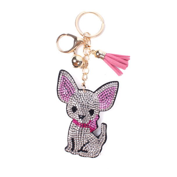 Bling Crystal Chihuahua Tassel Keychain -31424CR-G - Bundle Bus