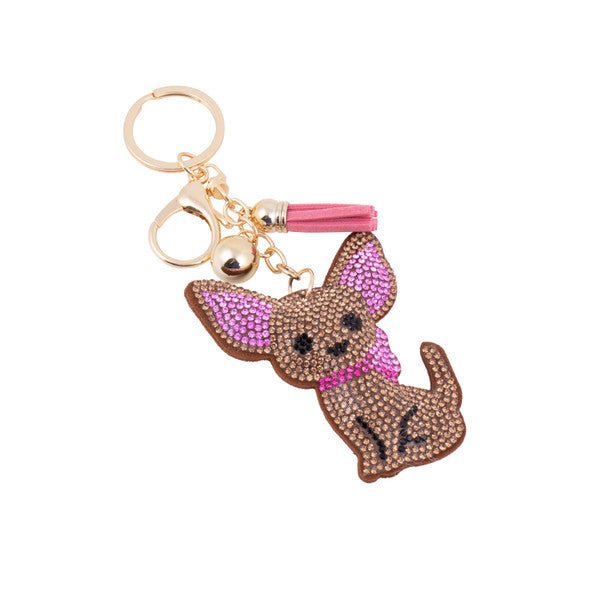 Bling Crystal Chihuahua Tassel Keychain -31424STO-G - Bundle Bus