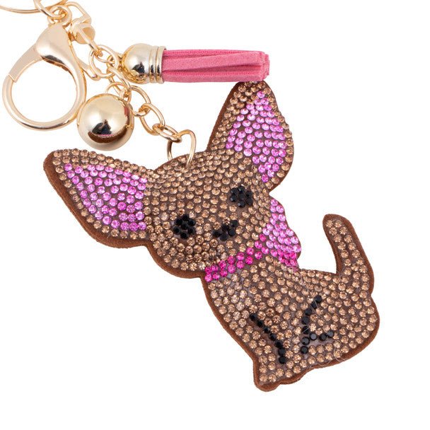 Bling Crystal Chihuahua Tassel Keychain -31424STO-G - Bundle Bus