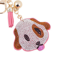 Bling Crystal Dog Face Tassel Keychain-31612LRO-G - Bundle Bus