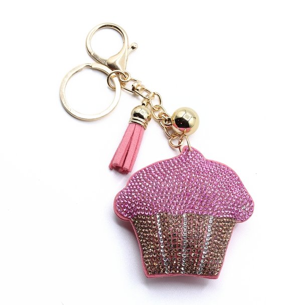 Bling Crystal Pink Frosting Cupcake Keychain-31657LRO-G - Bundle Bus